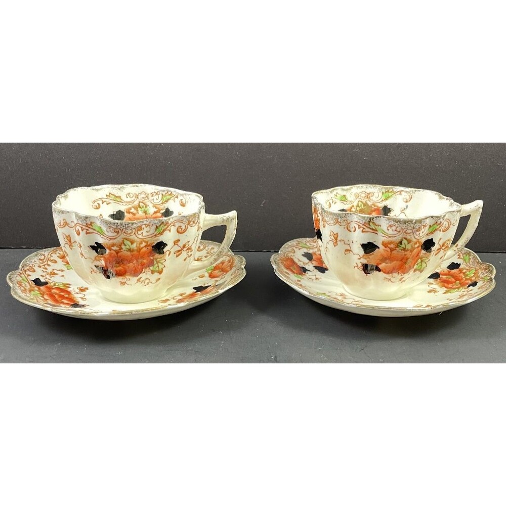 Melba China Daisy Shape Cup & Saucer Set of 2 England Antique Floral Poppy?